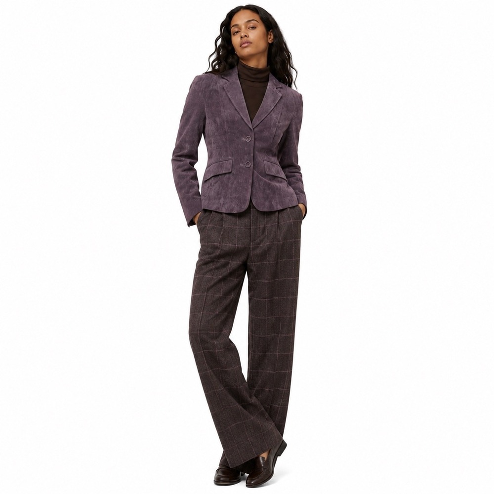 Vtg Y2K Chadwicks Women 2P Purple Suede Petite Blazer Jacket Grunge Preppy Retro